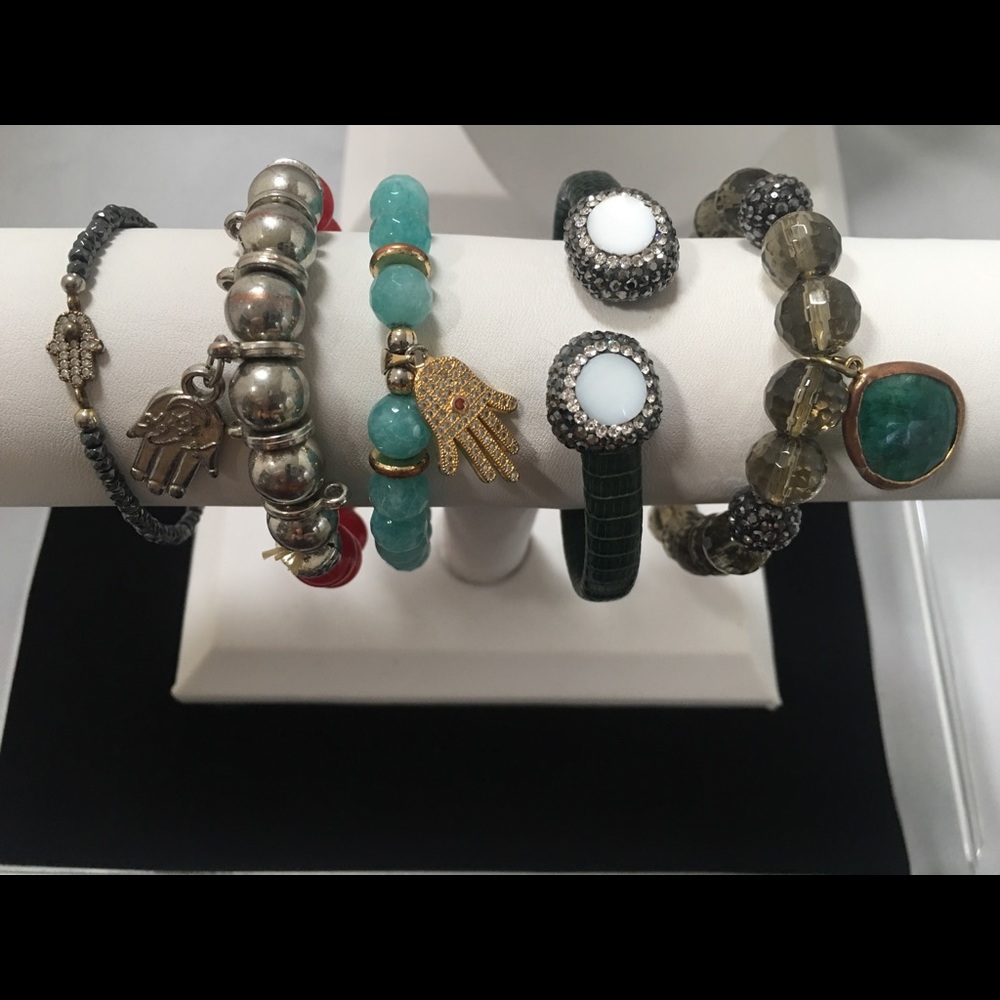 Set of 5 Beaded Charm & Stackable Bracelets